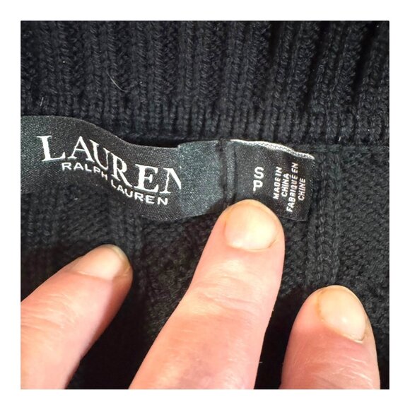 Lauren Ralph Lauren Black Cable Knit Cowl Neck Turtleneck Sweater Gold Buckle SP - Picture 4 of 6